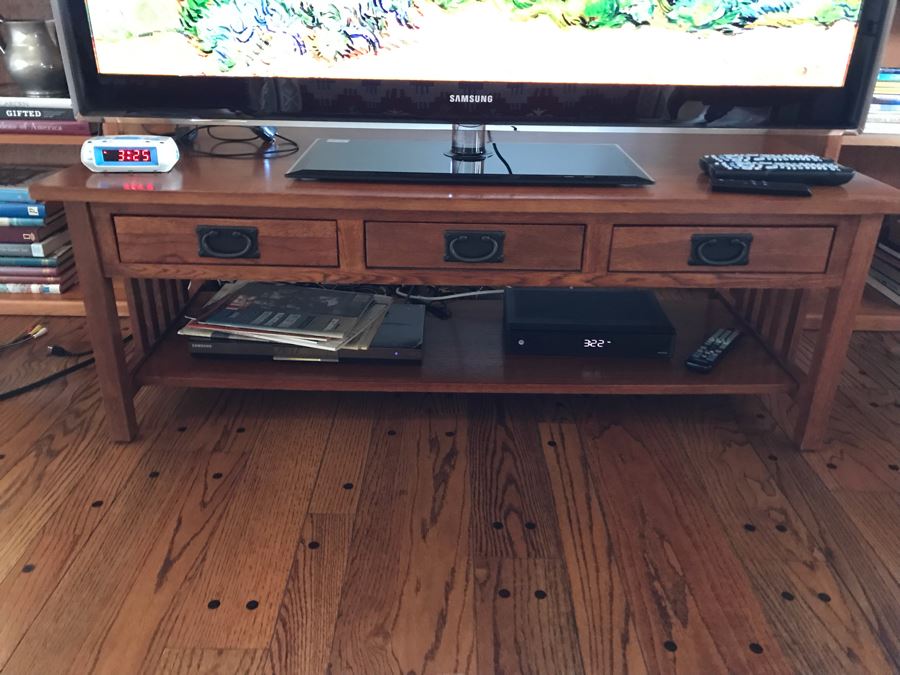 Wooden Arts & Crafts Style Table Stand With 3-Drawers Solid Wood 52W X 23D X 18H [Photo 2]