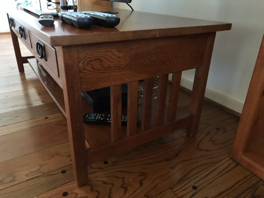 Wooden Arts & Crafts Style Table Stand With 3-Drawers Solid Wood 52W X 23D X 18H [Photo 5]