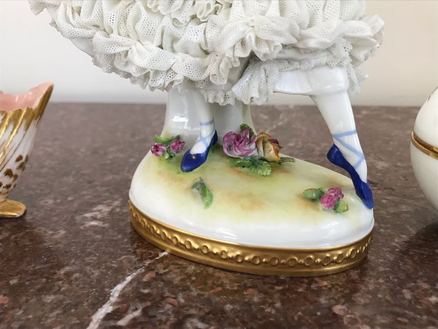 Dancing Ballerina Figurine 8H, Porcelain Swan Figurine And Porcelain Oval Box  [Photo 6]