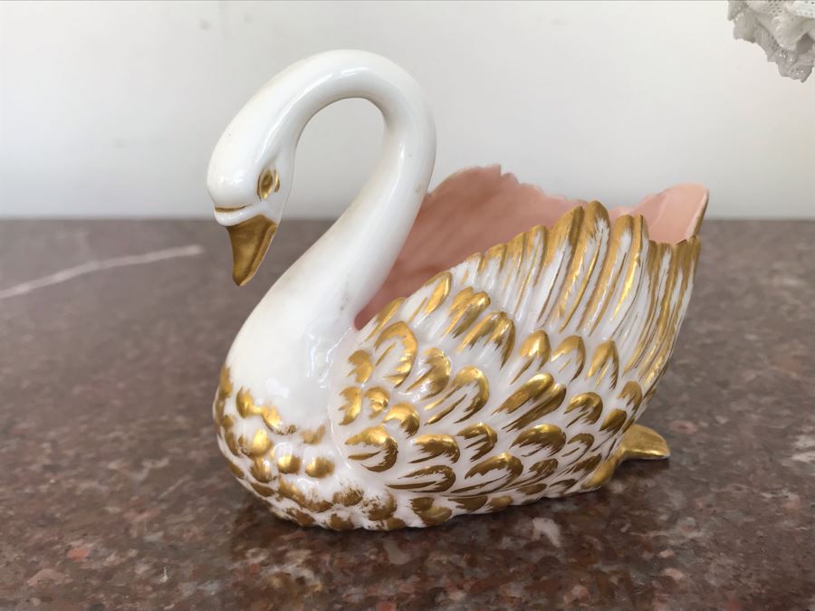 Dancing Ballerina Figurine 8H, Porcelain Swan Figurine And Porcelain Oval Box  [Photo 7]