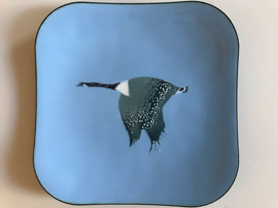 Vintage 1979 Metal Enamel Dish Signed B. E. Eren Canada Goose 5 X 5