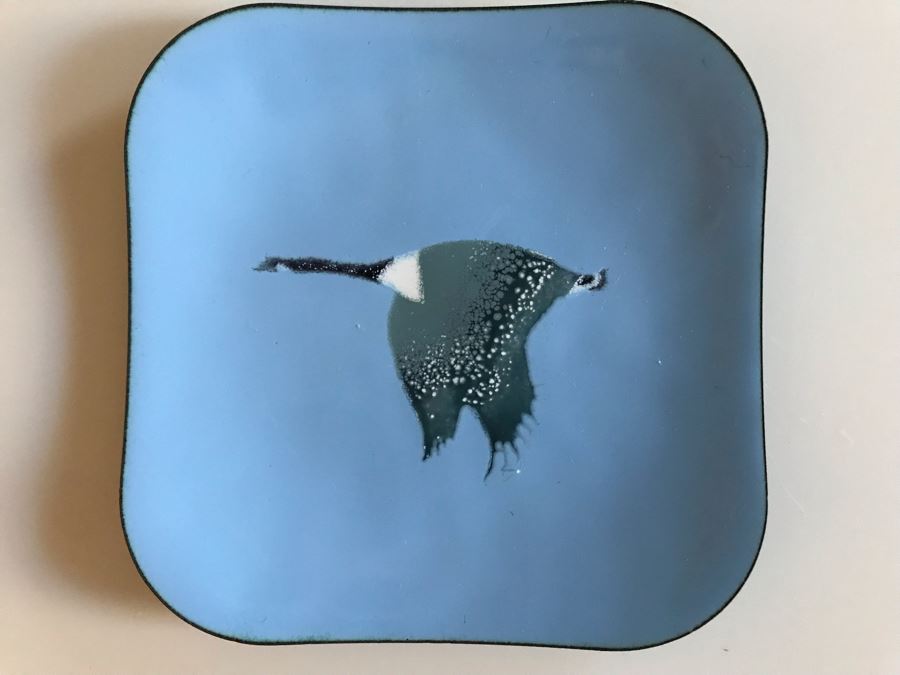 Vintage 1979 Metal Enamel Dish Signed B. E. Eren Canada Goose 5 X 5 [Photo 2]