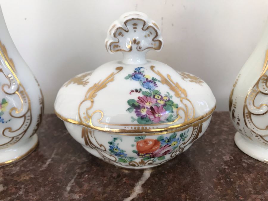 Hand Painted French Porcelain 3-Piece Set - Bottles Measure 7H [Photo 2]