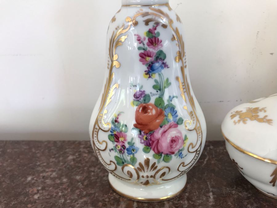 Hand Painted French Porcelain 3-Piece Set - Bottles Measure 7H [Photo 3]