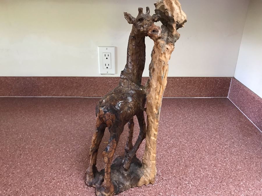 Hand Carved Wooden Giraffe Sculpture 8W X 5D X 15H [Photo 6]