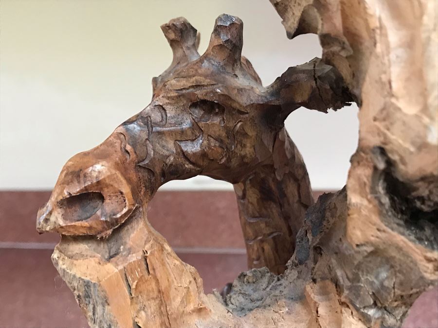 Hand Carved Wooden Giraffe Sculpture 8W X 5D X 15H [Photo 10]