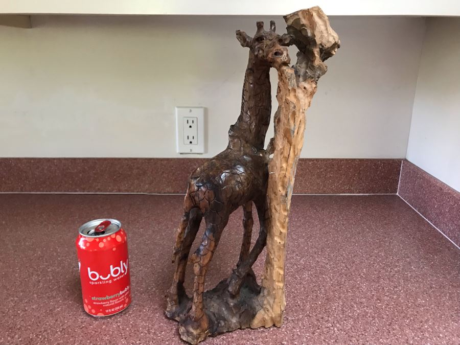 Hand Carved Wooden Giraffe Sculpture 8W X 5D X 15H [Photo 2]