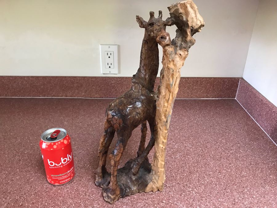 Hand Carved Wooden Giraffe Sculpture 8W X 5D X 15H [Photo 1]