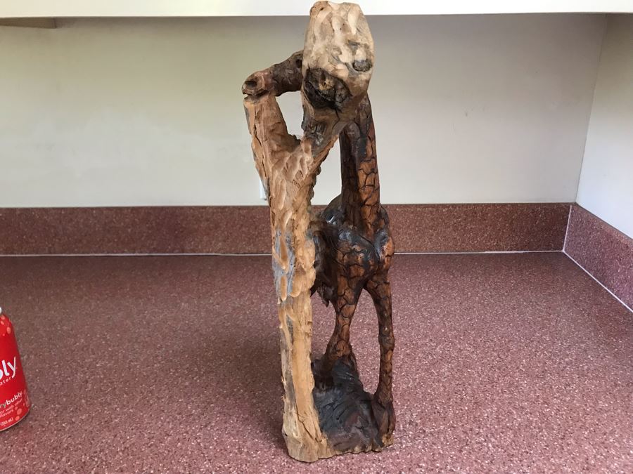 Hand Carved Wooden Giraffe Sculpture 8W X 5D X 15H [Photo 9]