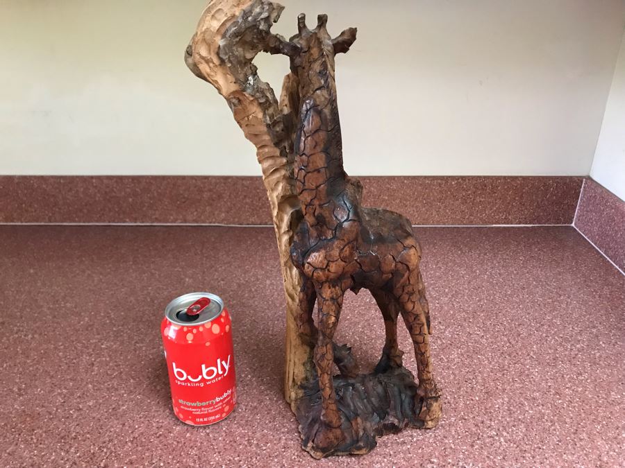 Hand Carved Wooden Giraffe Sculpture 8W X 5D X 15H [Photo 7]