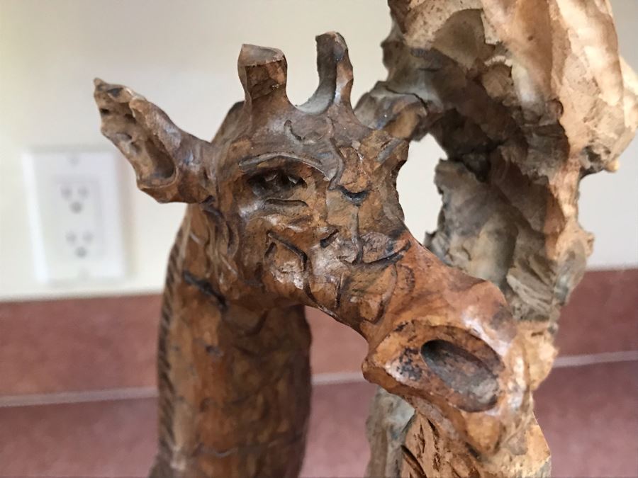 Hand Carved Wooden Giraffe Sculpture 8W X 5D X 15H [Photo 3]