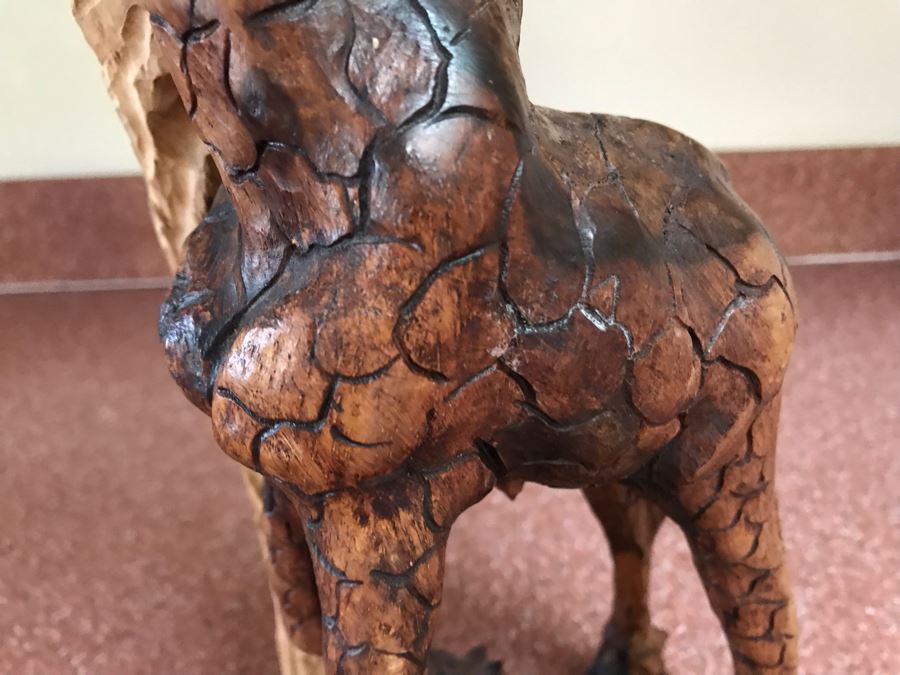 Hand Carved Wooden Giraffe Sculpture 8W X 5D X 15H [Photo 8]