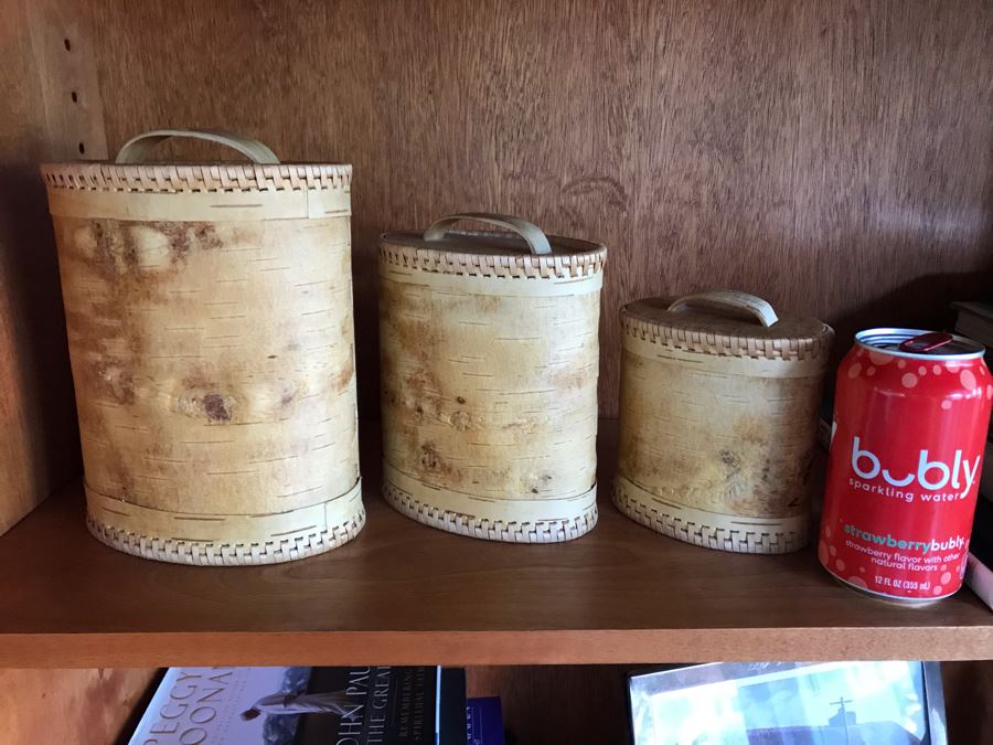 Set Of (3) Russian Bark Lidded Boxes 8H To 5H [Photo 3]