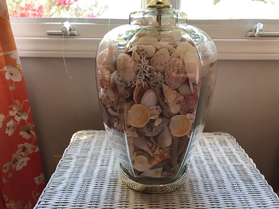 Glass Table Lamp Loaded With Variety Of Organic Seashells 28H [Photo 2]