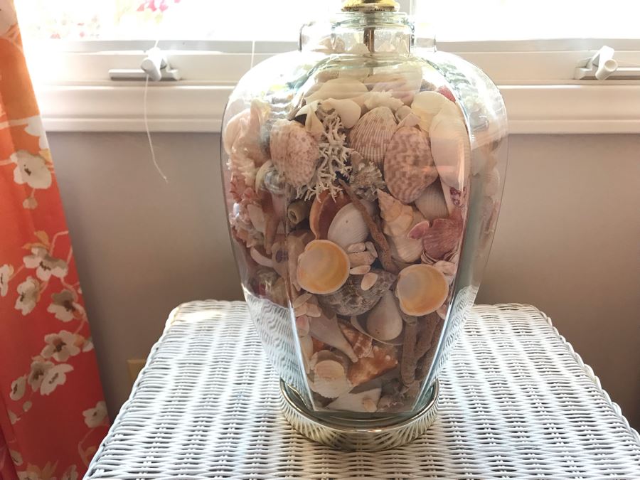 Glass Table Lamp Loaded With Variety Of Organic Seashells 28H [Photo 3]