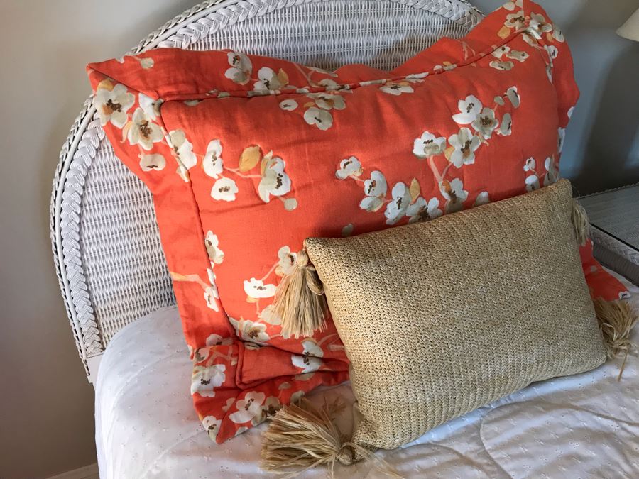 Pair Of Wicker Headboards With Metal Frames, Bedding, Throw Pillows, Mattresses And Boxsprings Included [Photo 8]