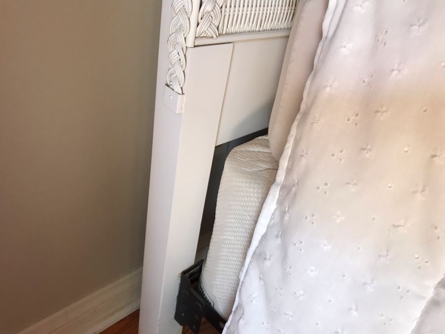 Pair Of Wicker Headboards With Metal Frames, Bedding, Throw Pillows, Mattresses And Boxsprings Included [Photo 10]