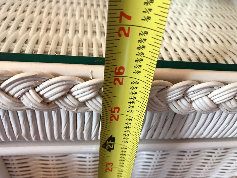 Vintage Wicker Nightstand 2-Drawer Side Table Painted White 24W X 18D X 26H [Photo 7]