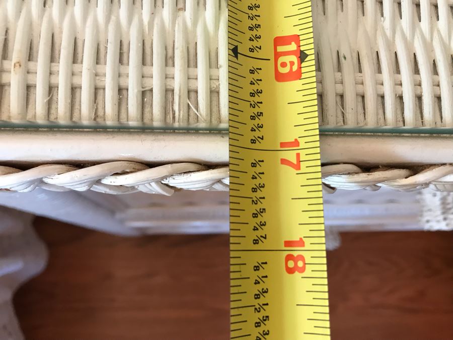 Vintage Wicker Nightstand 2-Drawer Side Table Painted White 24W X 18D X 26H [Photo 6]