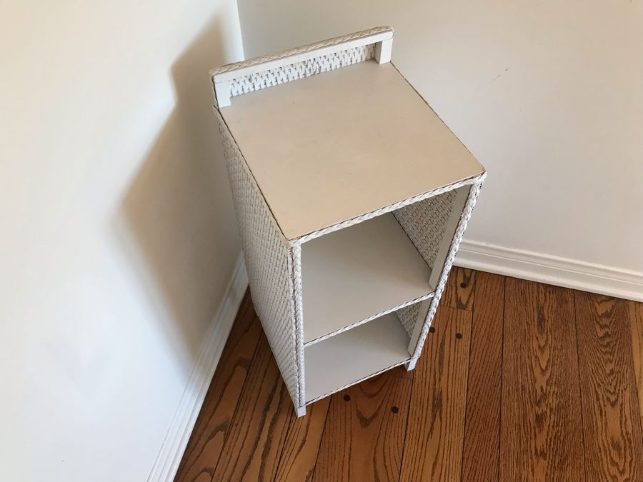 Wicker Etagere Shelf Stand White 12W X 12D X 29H [Photo 3]