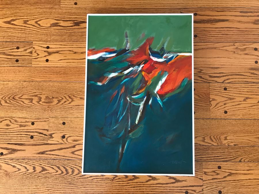 Original Modernist Oil Painting On Canvas By Ned O. Wert Titled 'Youth Dive' 30 X 20 [Photo 3]