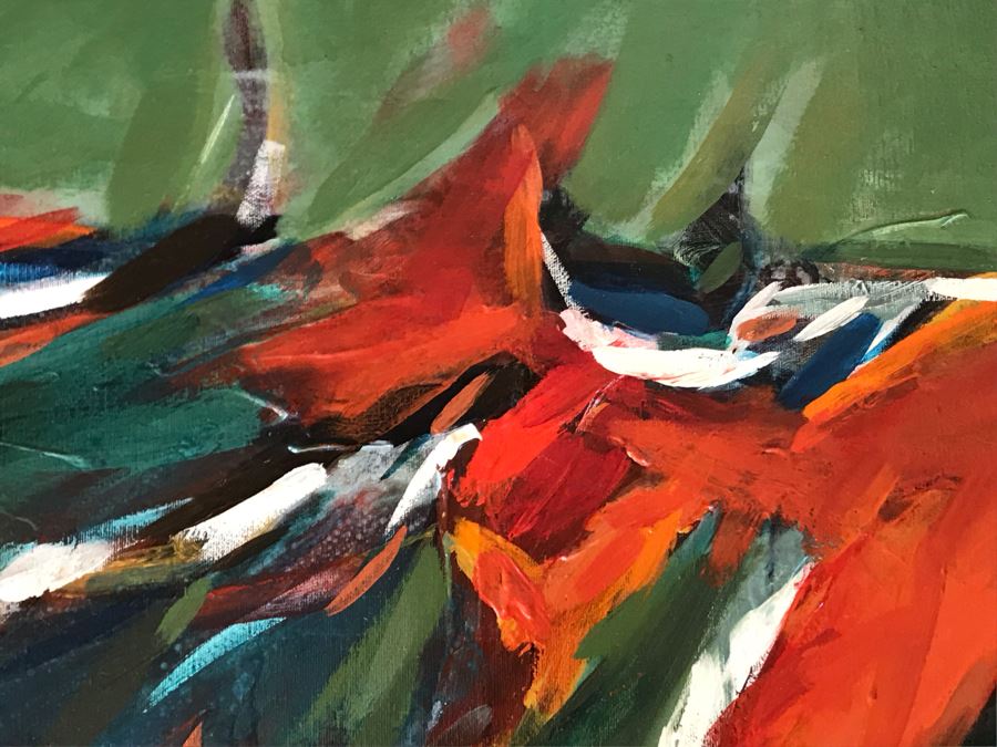 Original Modernist Oil Painting On Canvas By Ned O. Wert Titled 'Youth Dive' 30 X 20 [Photo 8]