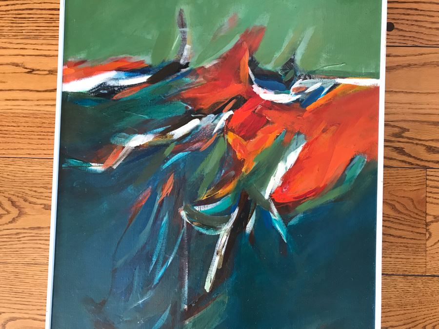 Original Modernist Oil Painting On Canvas By Ned O. Wert Titled 'Youth Dive' 30 X 20 [Photo 9]