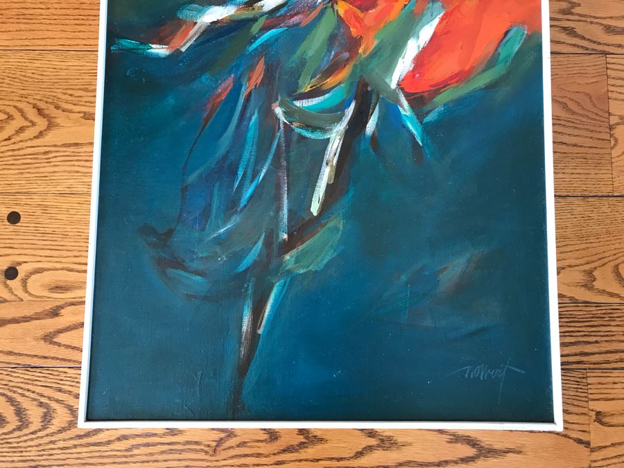 Original Modernist Oil Painting On Canvas By Ned O. Wert Titled 'Youth Dive' 30 X 20 [Photo 5]