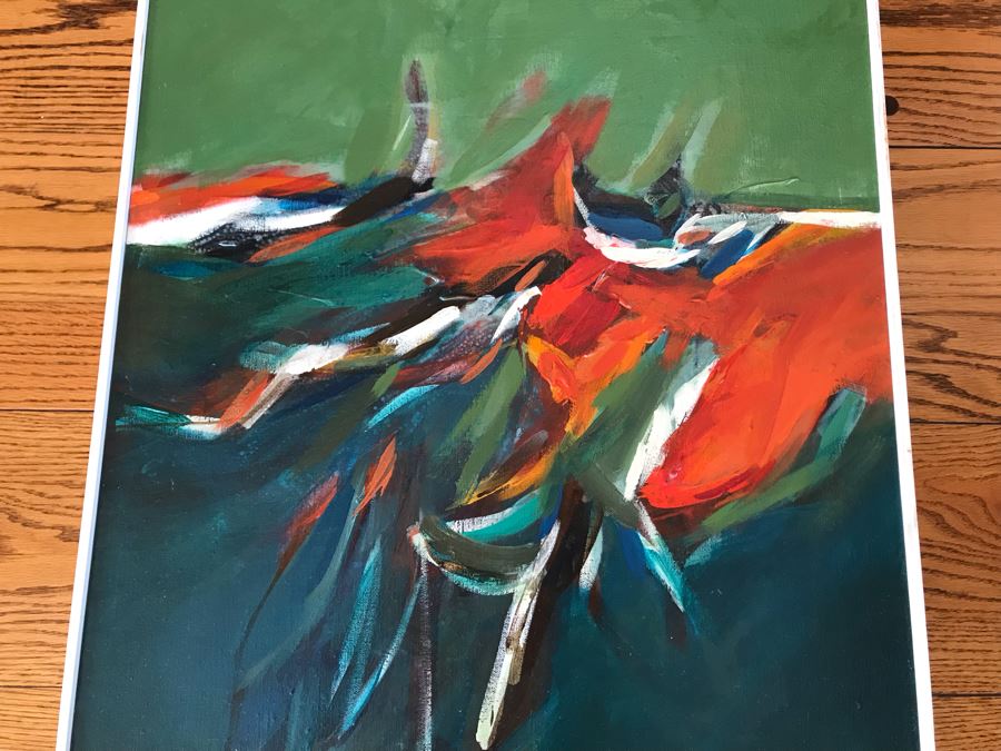 Original Modernist Oil Painting On Canvas By Ned O. Wert Titled 'Youth Dive' 30 X 20 [Photo 4]