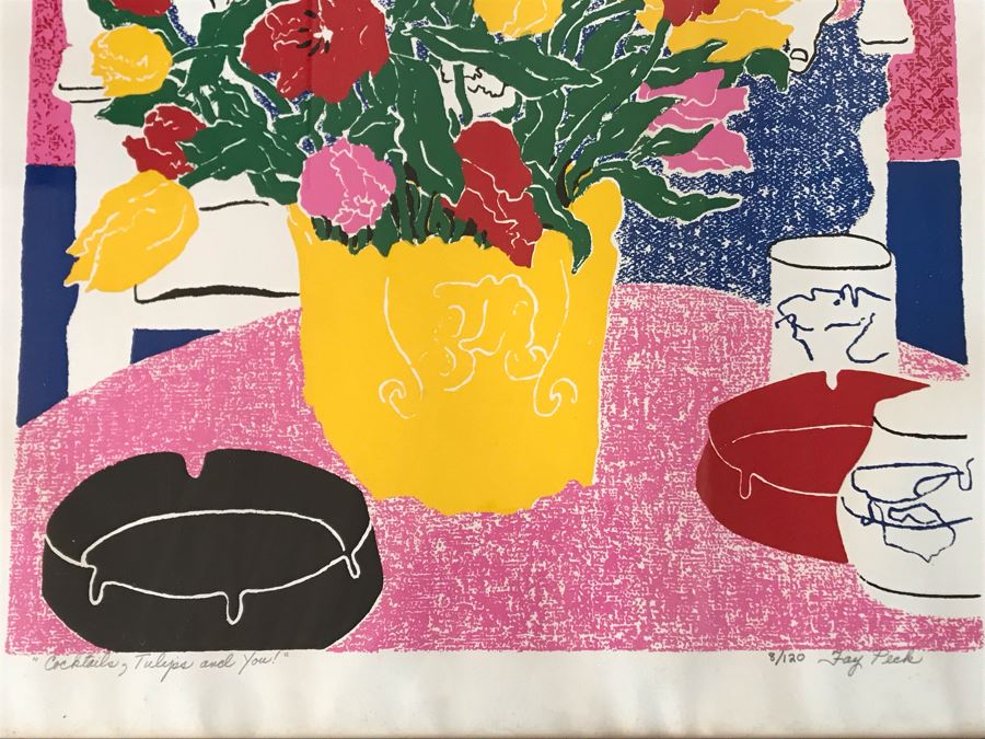 American Expressionist Fay Peck Hand Signed Limited Edition Print Titled 'Cocktails, Tulips And You' 8 Of 120 - 26 X 34 [Photo 5]