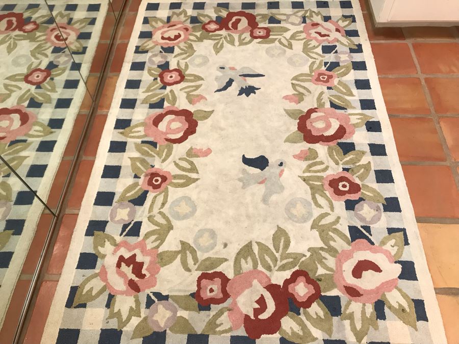 Hooked Rug With Birds And Flowers 43 X 67 [Photo 3]