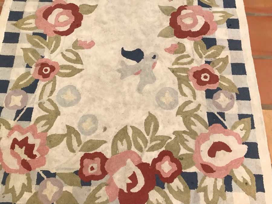 Hooked Rug With Birds And Flowers 43 X 67 [Photo 4]