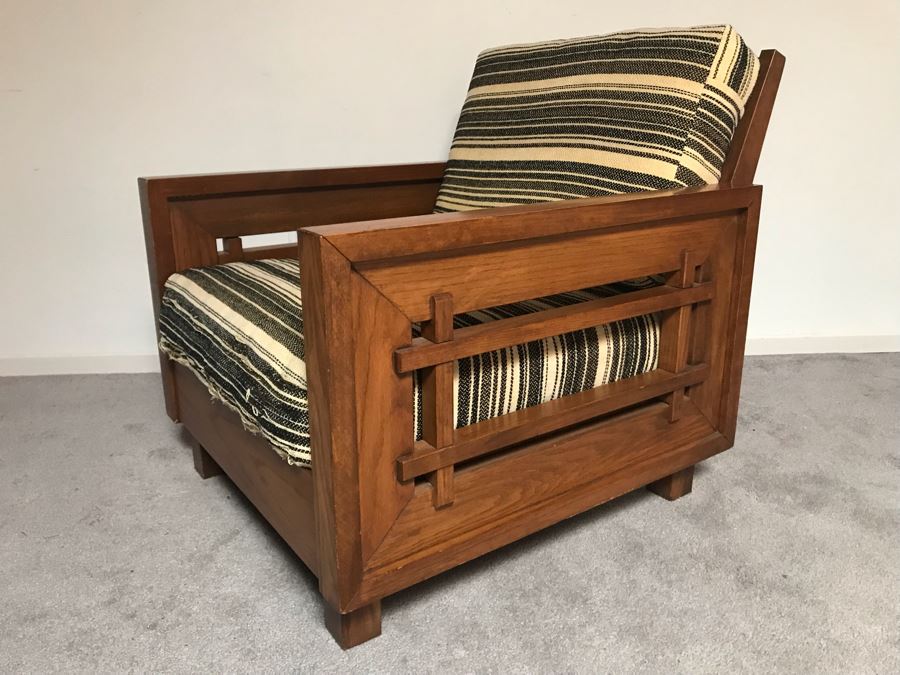 JUST ADDED - Mid-Century Solid Wood Armchair With Original Cushions (Designer Unknown) - Needs Reupholstering 28.5W X 32D [Photo 6]