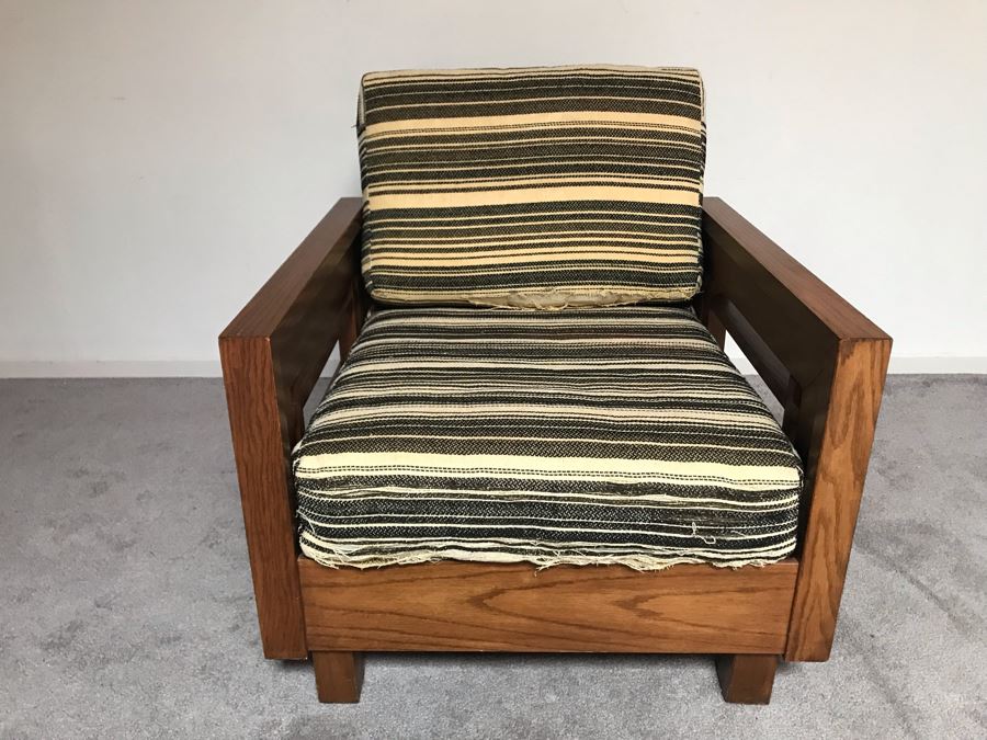 JUST ADDED - Mid-Century Solid Wood Armchair With Original Cushions (Designer Unknown) - Needs Reupholstering 28.5W X 32D [Photo 10]