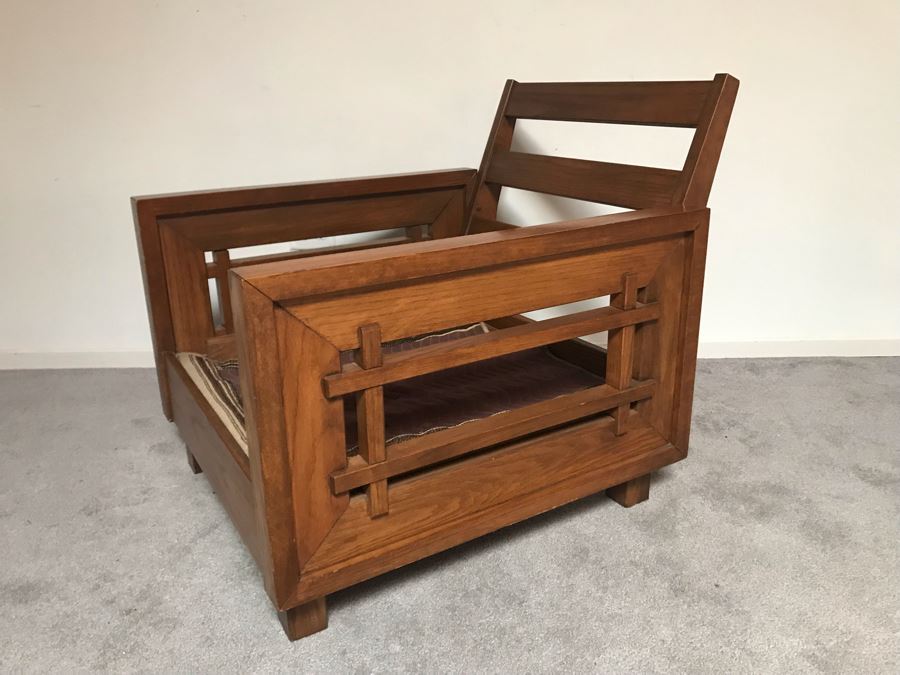 JUST ADDED - Mid-Century Solid Wood Armchair With Original Cushions (Designer Unknown) - Needs Reupholstering 28.5W X 32D [Photo 3]