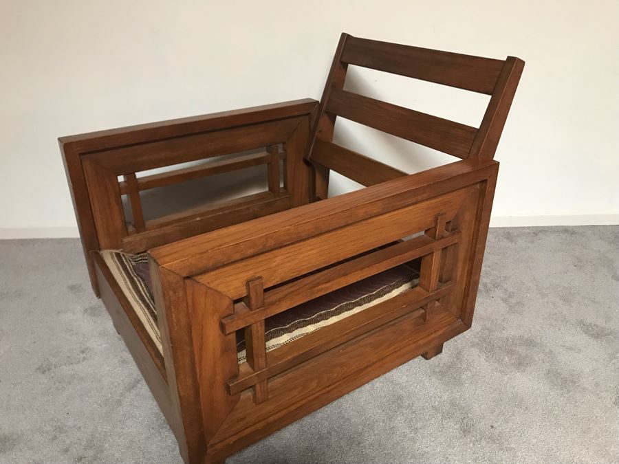 JUST ADDED - Mid-Century Solid Wood Armchair With Original Cushions (Designer Unknown) - Needs Reupholstering 28.5W X 32D [Photo 4]