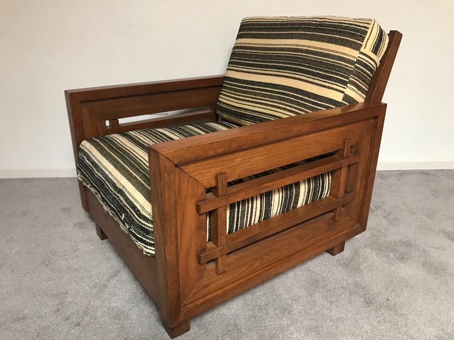 JUST ADDED - Mid-Century Solid Wood Armchair With Original Cushions (Designer Unknown) - Needs Reupholstering 28.5W X 32D [Photo 5]