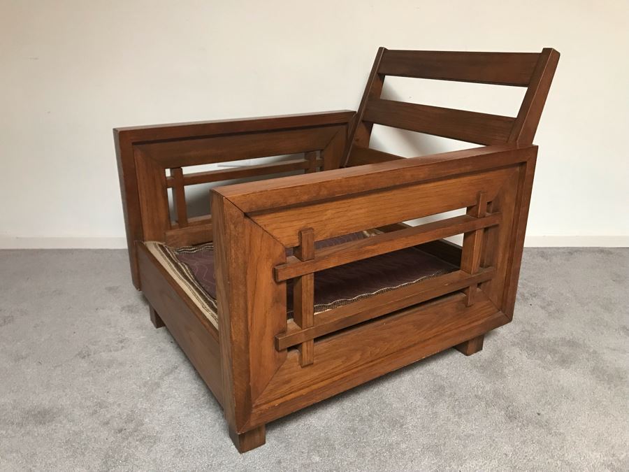 JUST ADDED - Mid-Century Solid Wood Armchair With Original Cushions (Designer Unknown) - Needs Reupholstering 28.5W X 32D [Photo 2]