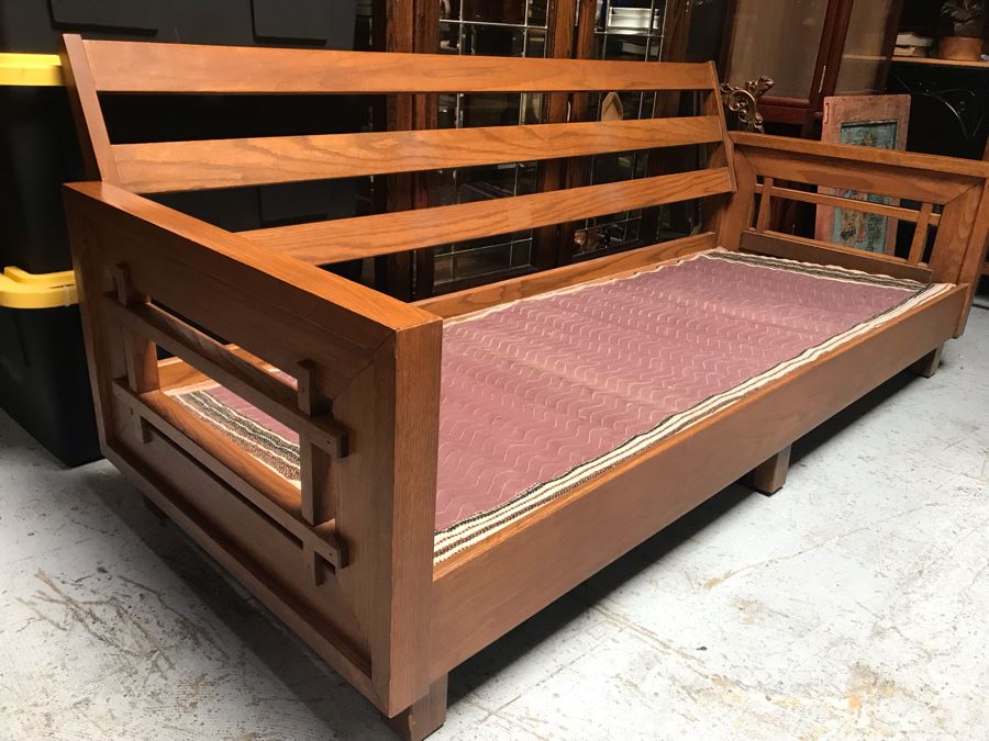 JUST ADDED - Mid-Century Solid Wood Sofa With Original Cushions (Designer Unknown) - Needs Reupholstering 76W X 32D X 29H [Photo 5]