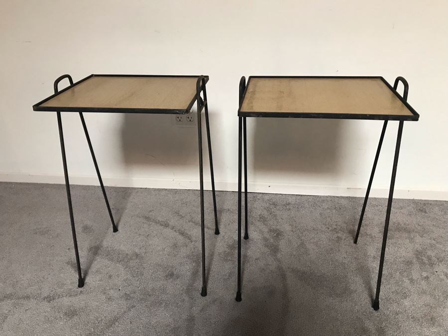 JUST ADDED - Pair Of Mid-Century Modern Wrought Iron Side Tables 16W X 14D X 26H [Photo 7]