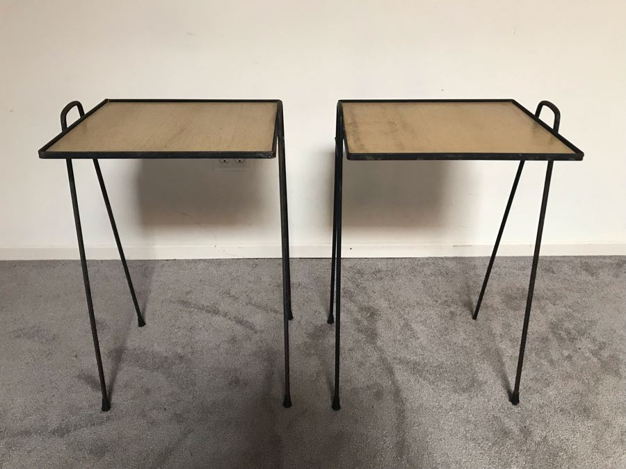 JUST ADDED - Pair Of Mid-Century Modern Wrought Iron Side Tables 16W X 14D X 26H [Photo 6]
