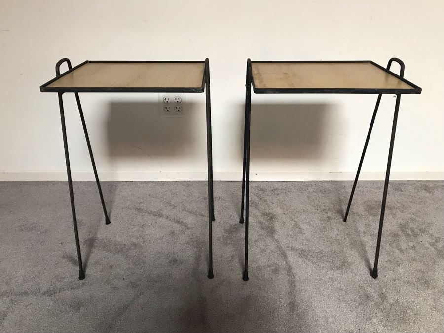 JUST ADDED - Pair Of Mid-Century Modern Wrought Iron Side Tables 16W X 14D X 26H [Photo 5]