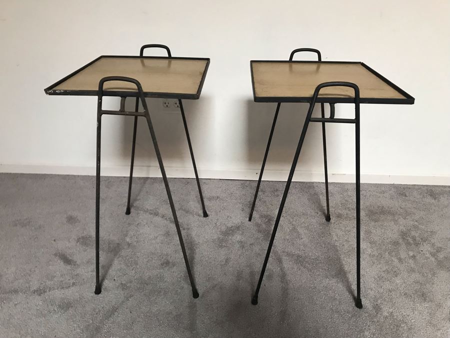 JUST ADDED - Pair Of Mid-Century Modern Wrought Iron Side Tables 16W X 14D X 26H [Photo 4]