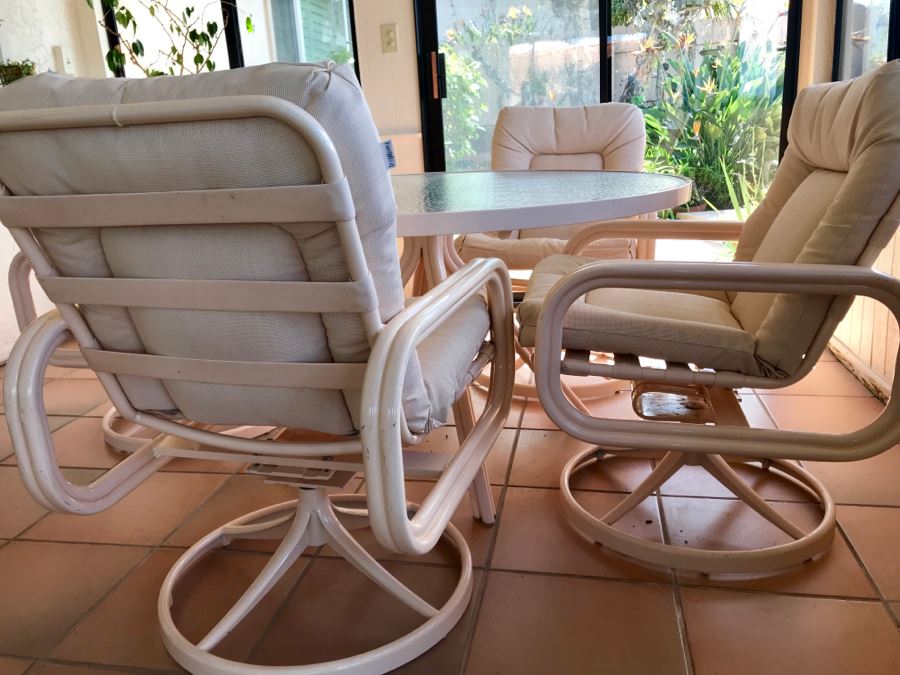 JUST ADDED - Like New Vintage Vibe Pink Tropitone Outdoor Patio Set With (4) Swivel Chairs And Round Table (Kept In Sunroom) [Photo 11]