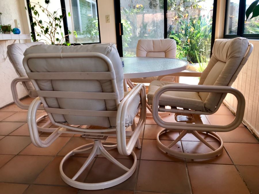 JUST ADDED - Like New Vintage Vibe Pink Tropitone Outdoor Patio Set With (4) Swivel Chairs And Round Table (Kept In Sunroom) [Photo 10]