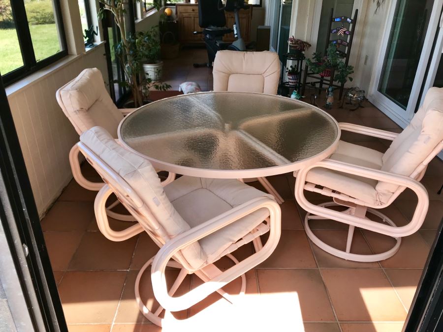 JUST ADDED - Like New Vintage Vibe Pink Tropitone Outdoor Patio Set With (4) Swivel Chairs And Round Table (Kept In Sunroom) [Photo 4]