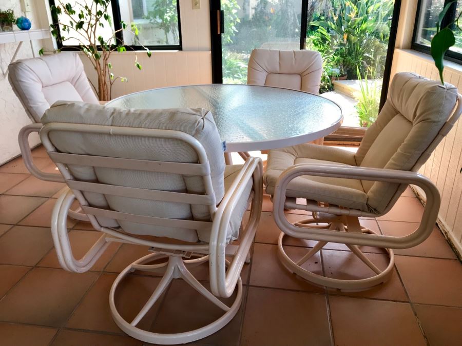 JUST ADDED - Like New Vintage Vibe Pink Tropitone Outdoor Patio Set With (4) Swivel Chairs And Round Table (Kept In Sunroom) [Photo 9]