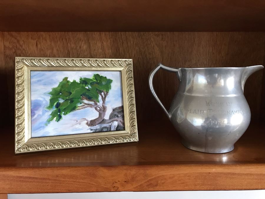 JUST ADDED - Original Plein Air Painting 9W X 7H And Pewter Trophy Pitcher 6H [Photo 1]