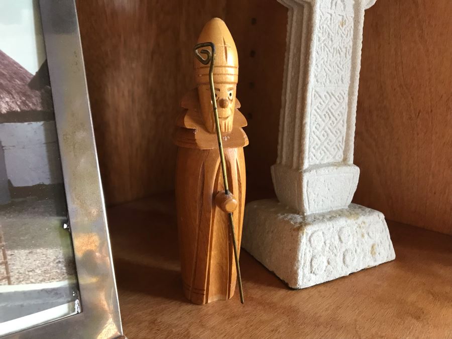 JUST ADDED - Sterling Silver Picture Frame 10 X 8, Irish Cross Sculpture 11H And Wooden Sculpture [Photo 3]