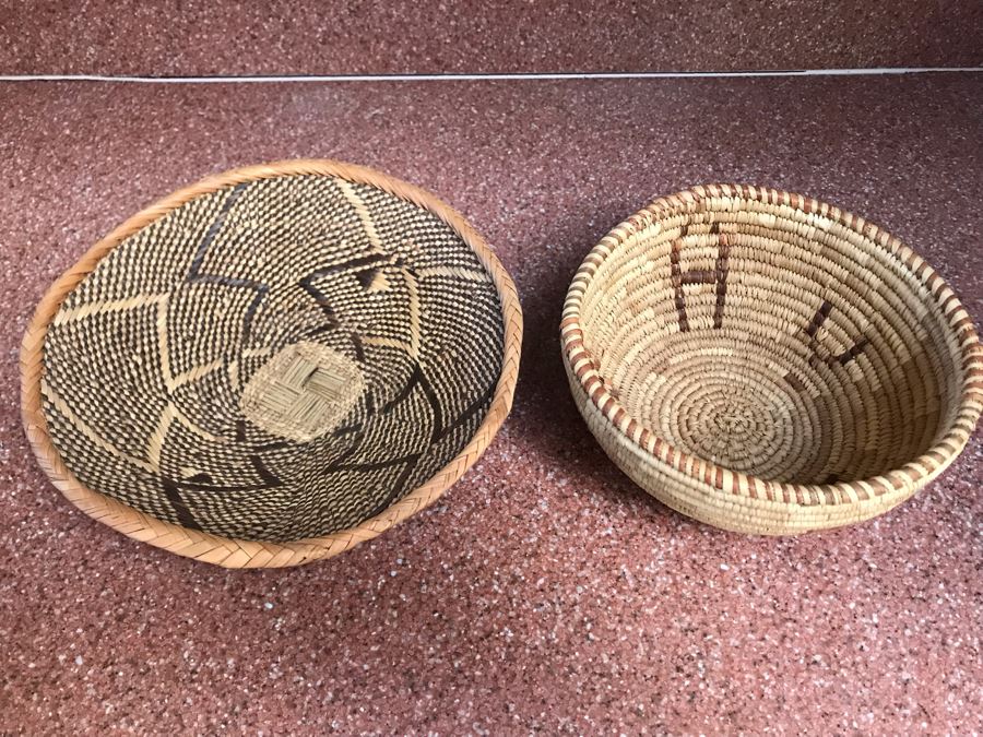 JUST ADDED - Pair Of Hand Woven Native Baskets 9R And 6.5R